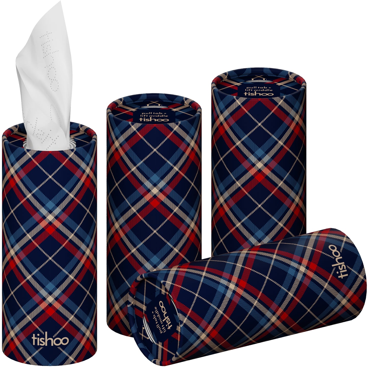 tishoo Luxury Tissues Blue/Tartan design 4 tubes